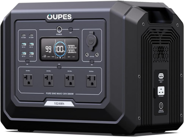 Mega 1 Portable Power Station 2000W (4500W Peak), 1024Wh Lifepo4 Battery Generator with 1400W AC Charging & 800W Solar Charging, Expandable to 5120Wh, for Home, Power Outages, Camping & Rvs