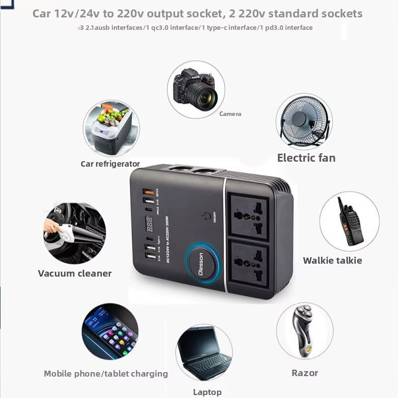 200W Car Power Inverter, USB Fast Charging - Image 7